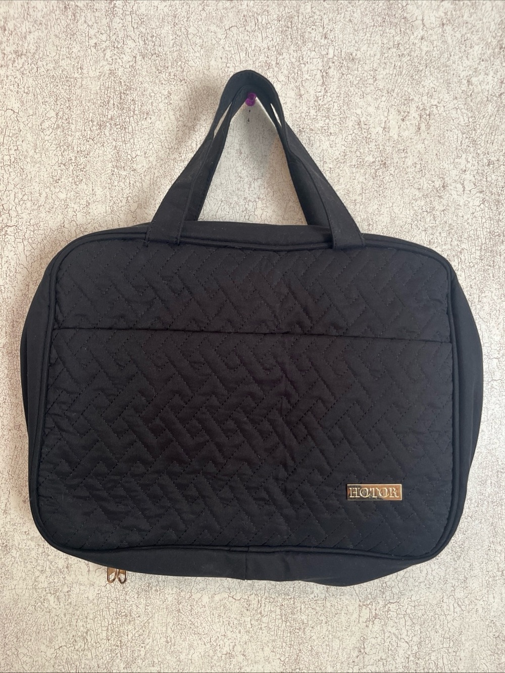 Hotor Travel Toiletry Bag Hanging Black Quilted Gold Hardware Makeup Organizer